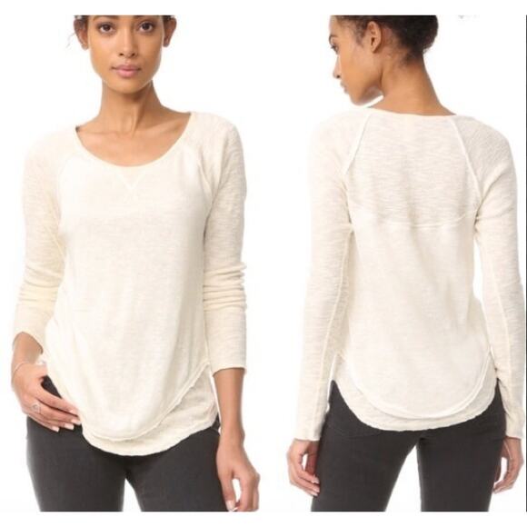 Free People We The Free Cream Friday Feeling Layered Thermal Long Sleeve Tee S - Picture 6 of 6